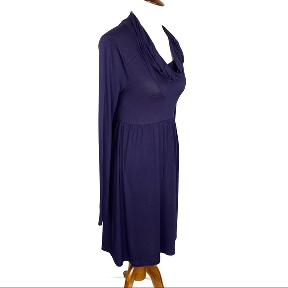 Color Me Red Cowl Neck Long Sleeve Knee Length Tunic Swing Dress Plum Med - Picture 2 of 8